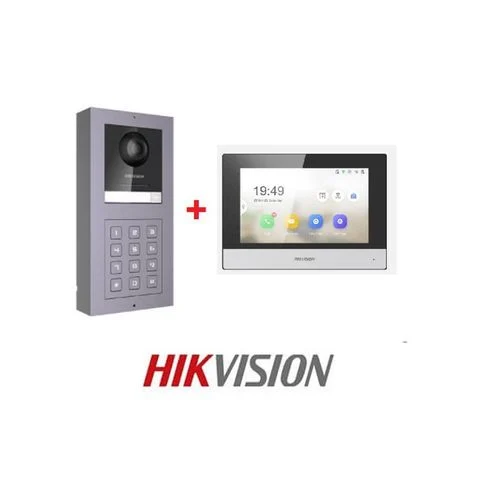 קיט אינטרקום מודולרי IP HIKVISION כולל סוויץ POEּ + מצלמה ולחצן+ מסך 7" מהודר לבן