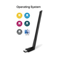 מתאם רשת Tp-Link Archer T2U Plus AC600 USB – 2 4GHz מתאם שחור בודד עם אנטנה מציג תאימות למערכות הפעלה
