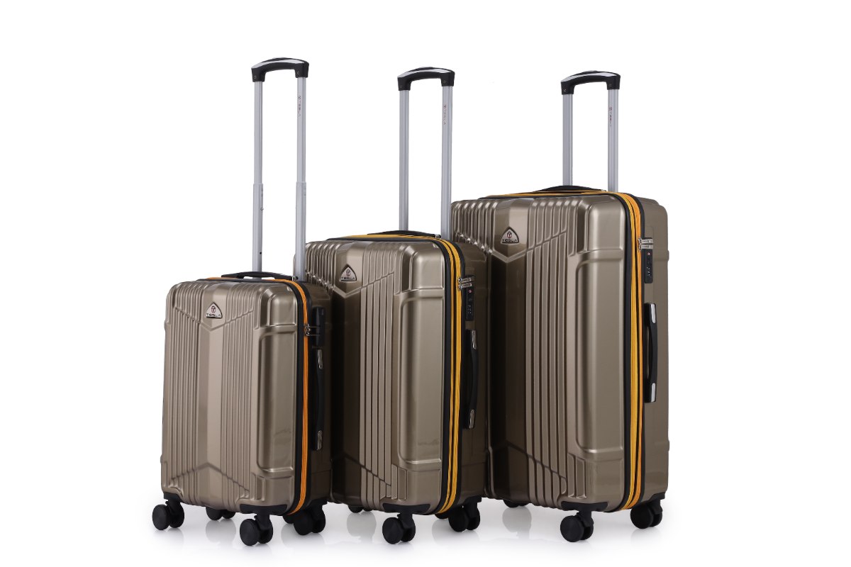 סט 3 מזוודות איכותיות פוליקרבונט TESLA עם מנעול TSA - צבע זהב