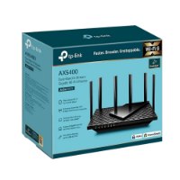 ראוטר TP-Link AX5400 Dual-Band Gigabit Wi-Fi 6 Archer AX72 – קופסת אריזה טורקיז של הראוטר האלחוטי עם תמונה של המכשיר
