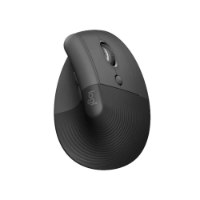 עכבר צבע שחור Logitech Lift Vertical Ergonomic Mouse – עכבר ארגונומי אפור כהה אחד מונח על לבן אלחוטית