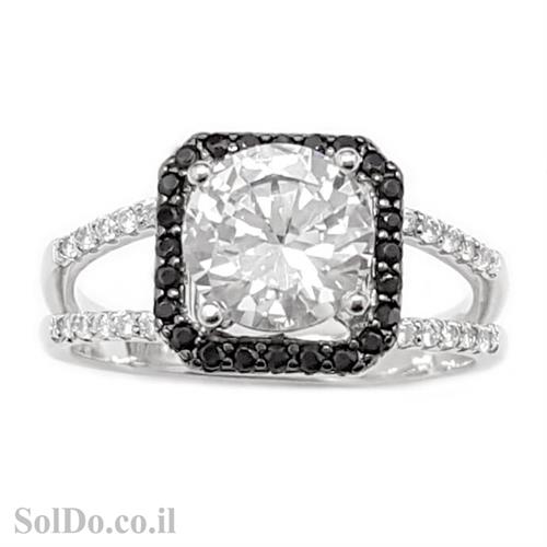 טבעת מכסף משובצת אבני זרקון שחורות ולבנות RG6026 | תכשיטי כסף | טבעות כסף