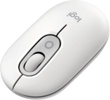 עכבר אלחוטי Logitech POP Emoji – מבט עליון על עכבר לבן עם גלגלת וכפתור אפורים