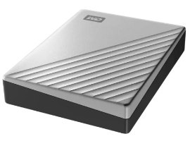 כונן קשיח חיצוני Western Digital My Passport for Mac 4TB – פריט בודד בצבע כסף ושחור עם טקסטורה מחורצת