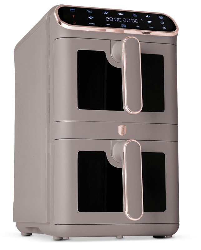 אייר פרייר כפול 11 ליטר 2 תאים נפרדים Berlinger Haus BH9804 – מכשיר אפור בעל שני תאים ידיות ועיטורים בגוון רוז גולד