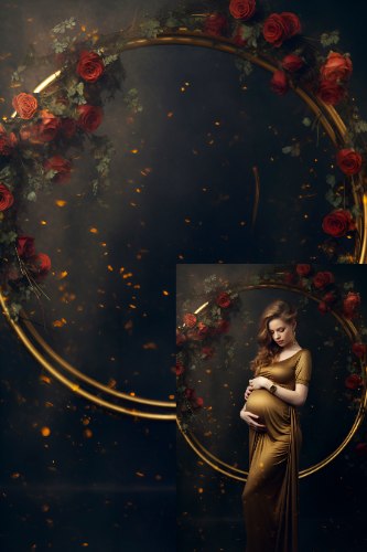 רקע פוליאסטר לסטודיו - צילומי היריון - חישוק זהב ורדים אדומים