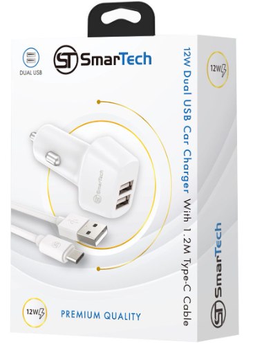 מטען רכב 12W עם כבל טייפ-סי - דגם STCC12W-DO מבית SmarTech