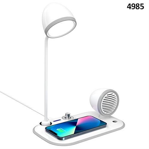 מעמד טעינה שולחני מהיר 15W משולב עם תאורת שולחן ורמקול bluetooth דגם 4985