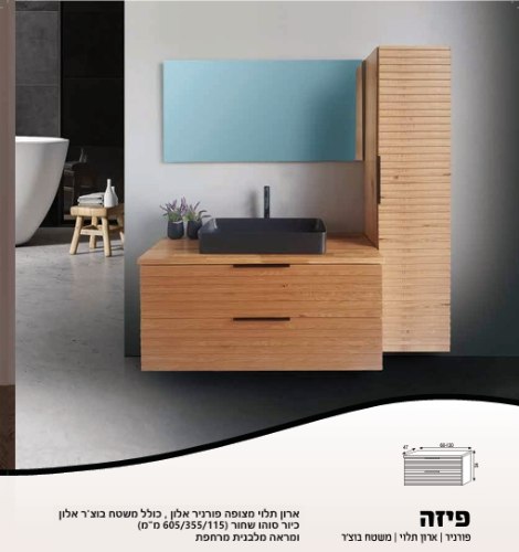 ארון פיזה ציפוי פורניר אלון + משטח בוצ'ר+ כיור מונח