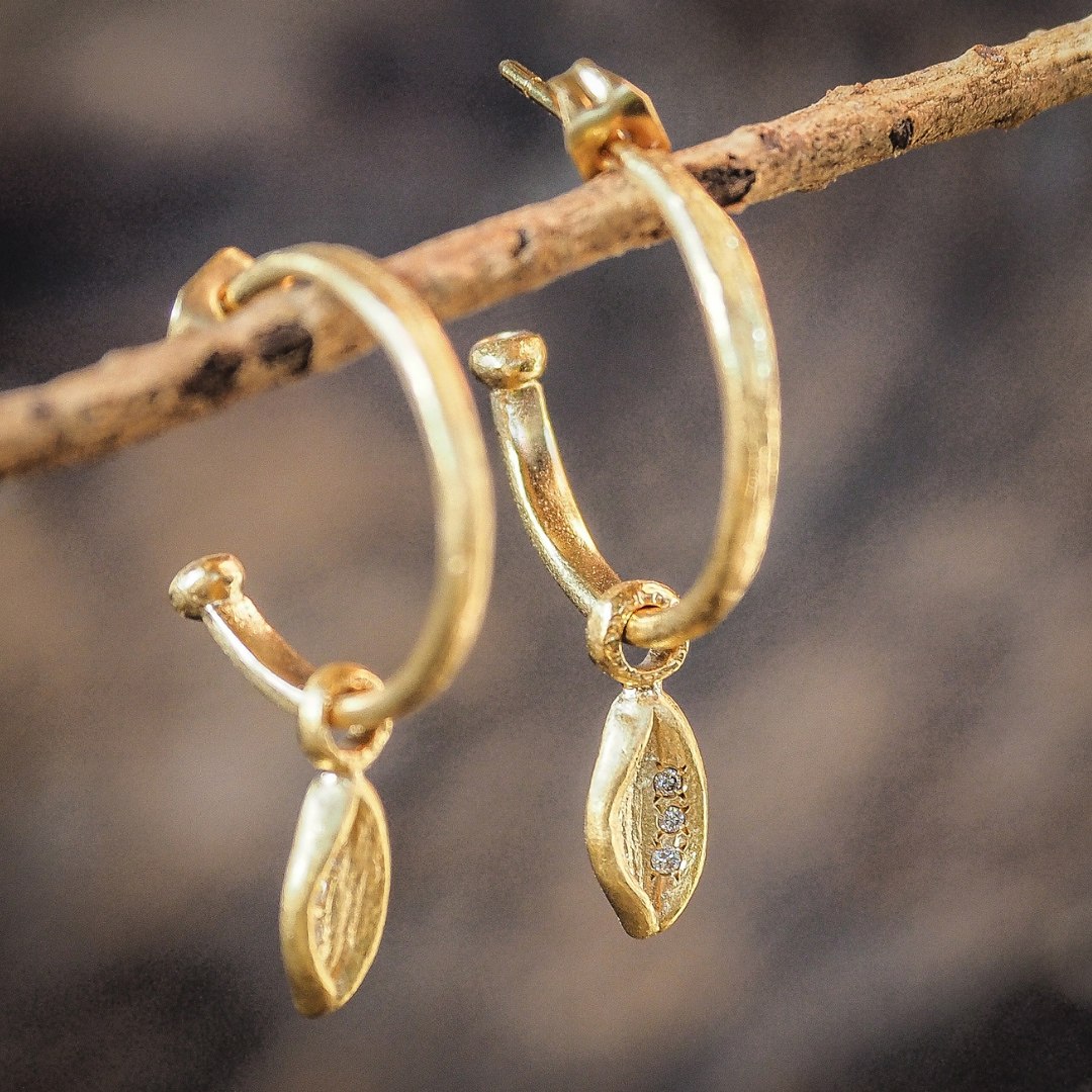 Leaf Earrings with Diamonds