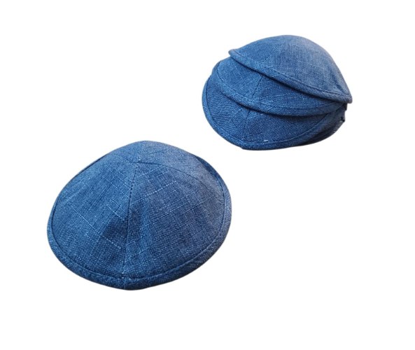 כיפה פשתן כחול פטרול + סיכה