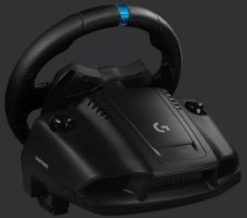 הגה מרוצים Logitech G923 Trueforce Sim Racing Wheel – הגה שחור עם פס כחול ויחידת בסיס כהה