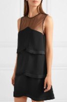 STELLA McCARTNEY Tiered Sheer Tulle-Paneled Pleated Cady Mini Dress Size M