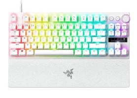 מקלדת גיימינג מכנית חוטית צבע לבן Razer Huntsman V3 Pro Tenkeyless – מקלדת לבנה עם תאורת RGB בצבעי הקשת ומשענת כף יד לבנה