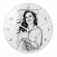 שעון קיר עגול ציור שחור לבן  – קוטר 33 ס"מ