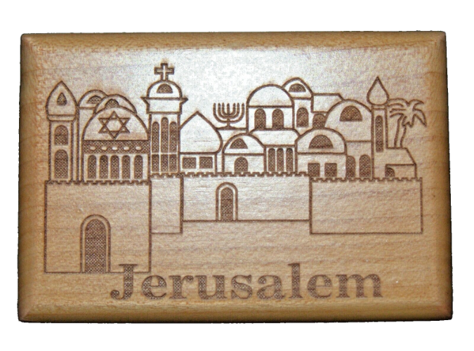מגנט עץ זית עם מראה נוף ירושלים העתיקה