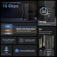 נתב Tp-Link Archer BE700 BE15000 Wi-Fi 7 – תמונה פרסומית המציגה את הנתב השחור ותכונותיו העיקריות עם אלחוטי