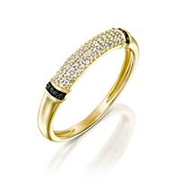 טבעת מיני מקומר משובצת יהלומים לבנים ויהלומים שחורים בצדדים בזהב לבן או צהוב 14 קראט