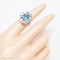 טבעת מכסף משובצת אבן טופז כחולה  ואבני זרקון RG6336 | תכשיטי כסף 925 | טבעות כסף