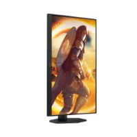 מסך גיימינג 27 אינץ' Aoc Q27G4XF – פריט בודד מסך שחור מציג דמות לוחם ממשחק וידאו במבט צדדי
