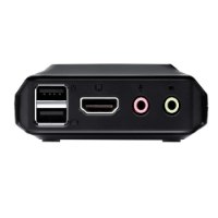 מתג Aten CS22H 2 Port 4K HDMI USB KVM – מתג שחור עם חיבורי USB HDMI ואודיו בצד אחד
