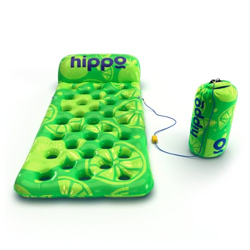 מזרון ים מחורר עם עוגן Hippo -  ירוק לימון