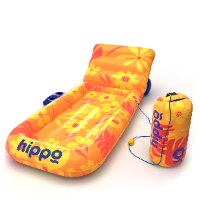 מזרון ים מיטה עם מעמד כוסות ועוגן Hippo - כתום פרחוני