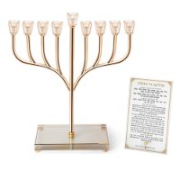 חנוכיה "אור הזהב" מתכת זהב עם בסיס קריסטל 37סמ