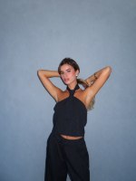 TIE TOP- BLACK STRIPED
