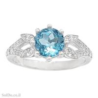 טבעת מכסף משובצת אבן טופז כחולה וזרקונים RG8790 | תכשיטי כסף 925 | טבעות כסף