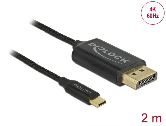 כבל מסך קואקסיאלי Delock Coaxial USB Cable Type-C to DisplayPort 1.2 4K 60 Hz 2 m