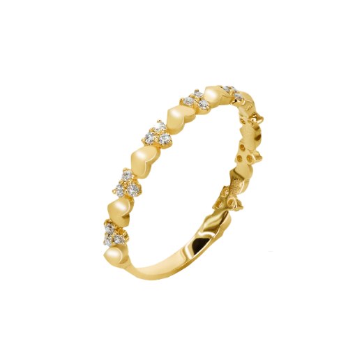 טבעת לבבות משובצת יהלומים טבעיים 0.19 קאראט, זהב צהוב 14K