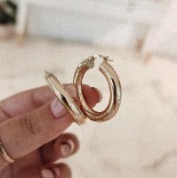 עגילי חישוק זהב רחבים 3 ס"מ 5 מ"מ רוחב