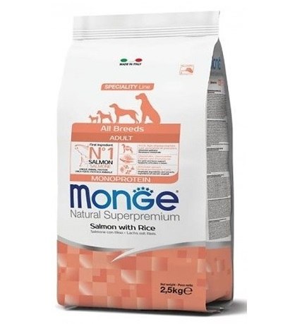מונג סלמון ואורז 2.5 ק"ג לכלב בוגר מכל הגזעים Monge