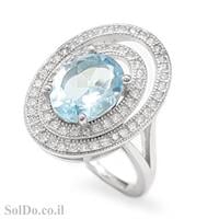 טבעת מכסף משובצת אבן טופז כחולה  וזרקונים RG5984 | תכשיטי כסף 925 | טבעות כסף