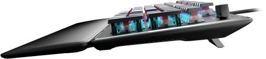 מקלדת גיימינג מכנית מוארת צבע שחור Turtle Beach Vulcan II Red-S – שחורה בזווית צד חושפת מתגים מכאניים מוארים