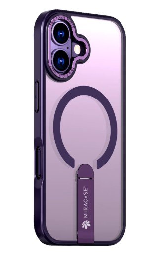 כיסוי סגול עבור Miracase Mirastand iPhone 17 – אלחוטי כיסוי שקוף בגוון סגול עם שוליים ורגלית מתקפלת כהים