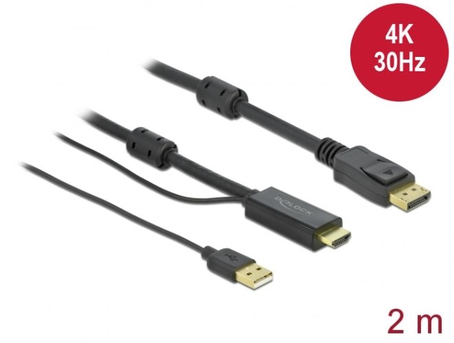 כבל מסך Delock HDMI to DisplayPort 1.2 Cable 4K 30 Hz 2 m