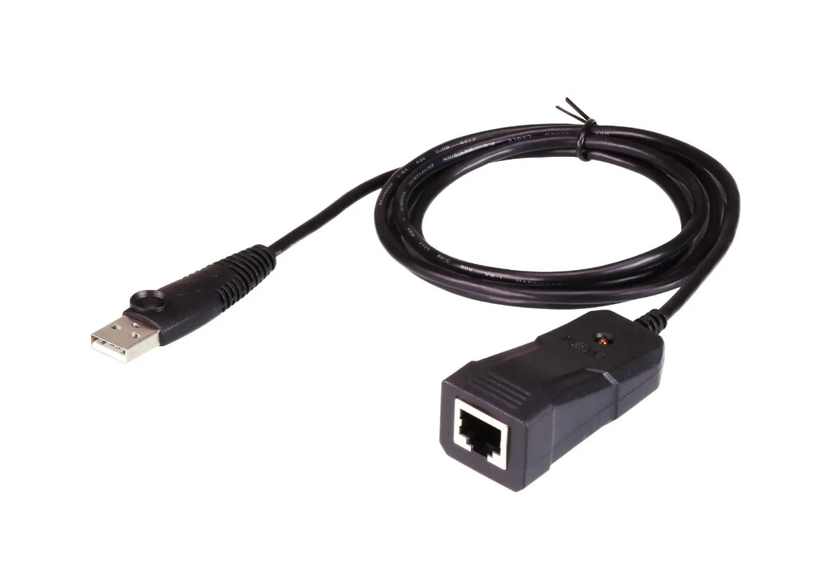 מתאם Aten UC232B USB to RS232 W/RJ45 Conne – כבל מתאם שחור אחד עם קונקטור USB ופורט RJ45