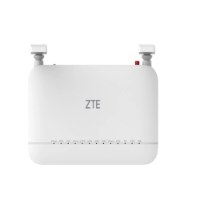 נתב Zte Zxhn F6705E Gpon Wi-Fi 7 – המכשיר הלבן מציג אנטנות וכיתוב ZTE בחזית על רקע לבן 4K