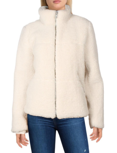 LEVI'S Womens Breanna Ivory Puffer Sherpa Jacket Coat Size L