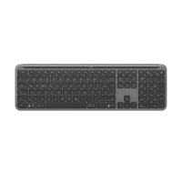 מקלדת גיימינג אלחוטית צבע Logitech K950 Slim Graphite – Bluetooth בצבע גרפיט כהה מונחת שטוחה מלמעלה על רקע לבן