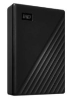 כונן קשיח חיצוני Western Digital My Passport 6TB – המכשיר השחור כולל לוגו WD ודוגמת פסים אלכסוניים