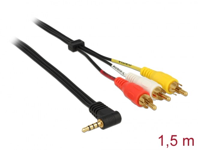 כבל אודיו / וידאו Delock Cable Stereo jack 3.5 mm 4 pin male Angled To 3 x RCA Male 1.5 m