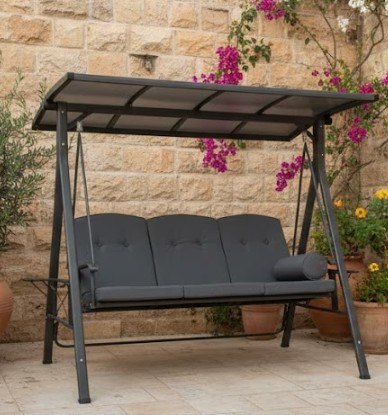 נדנדת גינה חזקה במיוחד 3 מושבים כולל גג קשיח ומתכוונן עד 250 ק"ג