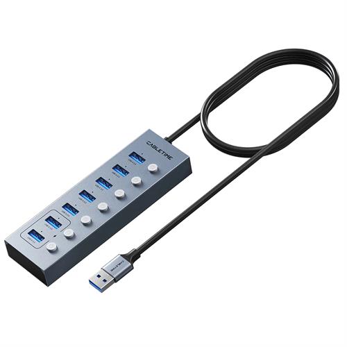 CABLETIME USB-A to 7-Ports USB-A 3.0 (USB-C Power) HUB
