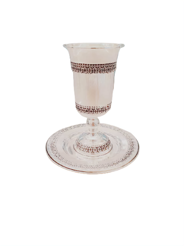 סט קידוש גביע דגם זכריה פיליגרין כפול כולל צלחת תואמת -כסף טהור