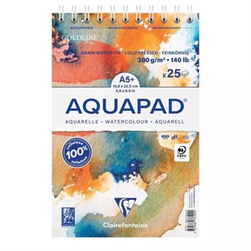 בלוק ציור ספירלה גולדליין AQUAPAD אקווה פד 25 דף 300ג' A5