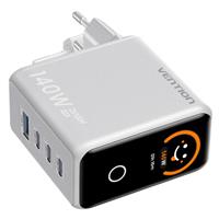 Vention 140W GaN5.0 PD3.1 USB(C+C+C+A) with Smart Display Wall Charger Silver