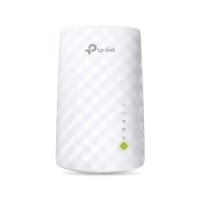 מגדיל טווח Tp-Link RE200 AC750 Mesh Wi-Fi Extender – מכשיר לבן עם דפוס משובץ ומחווני LED 5GHz ו-2 4GHz